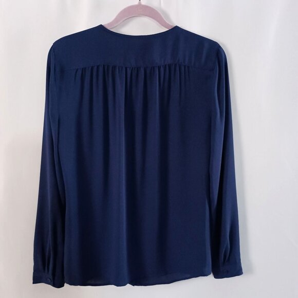 Ann Taylor LOFT Blouse Women M Royal Blue Long Sleeve Button Front - Picture 4 of 7